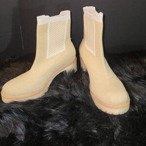 Fabric top stretch tan boots